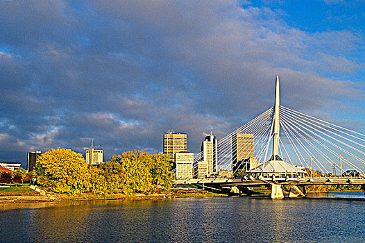 秋天,红河,天际线,背景,曼尼托巴,加拿大