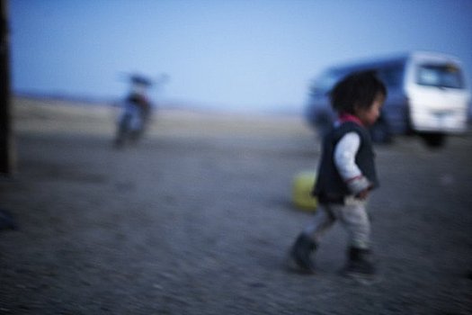 幼儿,走,国家公园,蒙古