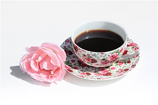 可爱,粉红玫瑰,一杯咖啡
