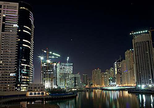 阿联酋,迪拜,塔,码头,夜晚