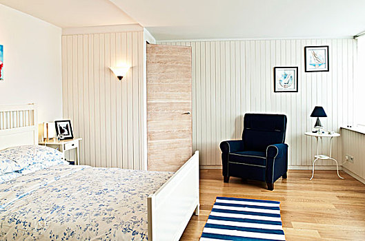 卧室,航海,蓝色,白色,游艇,墙壁,灯