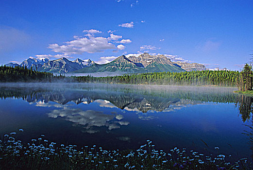 赫伯特湖,日出,冰原,大路,班芙国家公园,艾伯塔省,加拿大