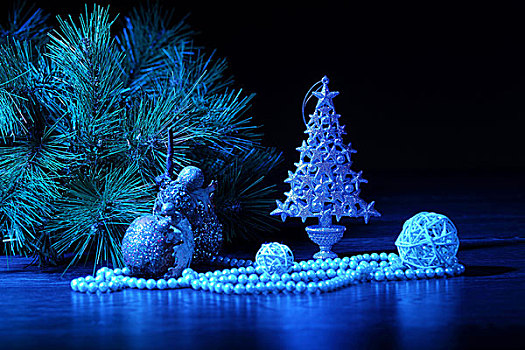 蓝色,圣诞节,球,丝带