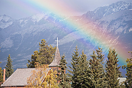 彩虹,上方,教堂,艾伯塔省,加拿大
