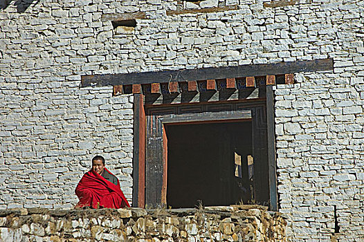 僧侣,入口,桥,帕罗宗,远眺,不丹,十一月,2007年