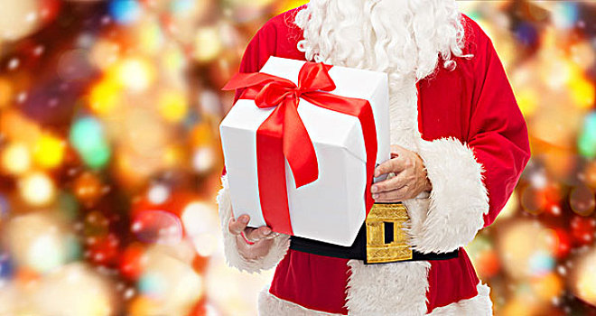 圣诞节,休假,人,概念,特写,圣诞老人,礼盒,上方,红灯,背景