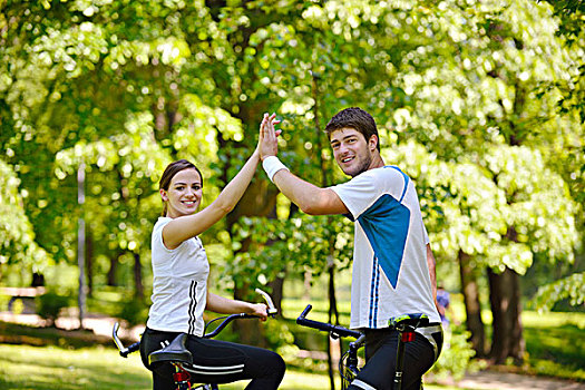 幸福伴侣,骑自行车,户外,健康,生活方式,有趣,喜爱,浪漫,概念