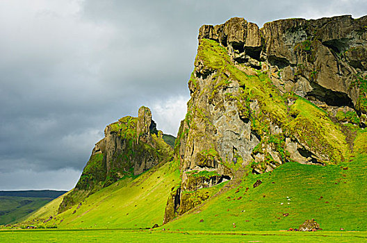 冰岛,靠近,岩层出露,火山岩,农舍,仰视