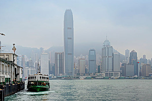维多利亚港,天际线,两个,国际金融中心,塔楼,星,渡轮,尖沙嘴,九龙,香港,中国