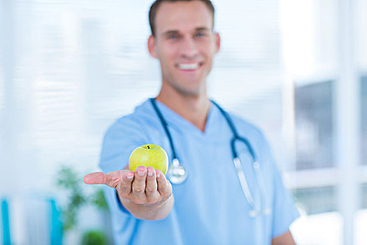 微笑,医生,展示,青苹果,医院