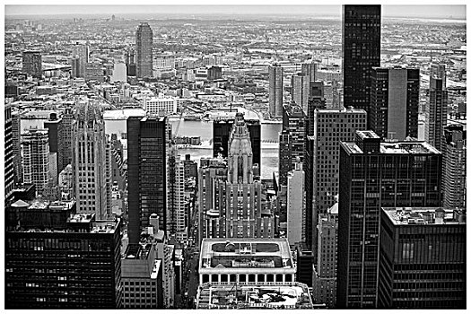 风景,洛克菲勒中心,眺望台,上面,石头,上方,曼哈顿,纽约
