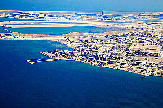 航拍,城市,升空,多哈,国际机场,卡塔尔