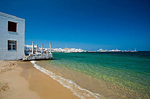 海滩,米克诺斯岛,城镇,基克拉迪群岛,希腊,欧洲