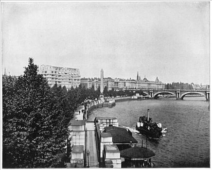 泰晤士河,堤,针,伦敦,迟,19世纪,艺术家,未知