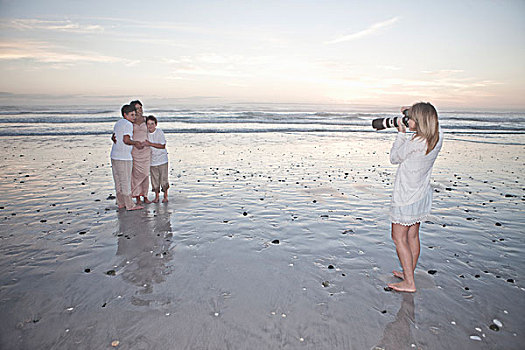 摄影师,家庭照,海滩,开普敦,南非