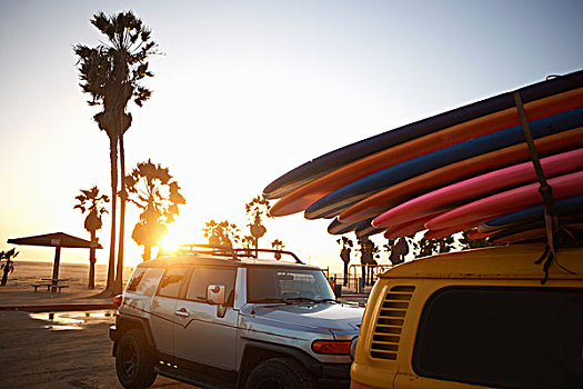 彩色,冲浪板,系,交通工具,威尼斯海滩,洛杉矶,美国