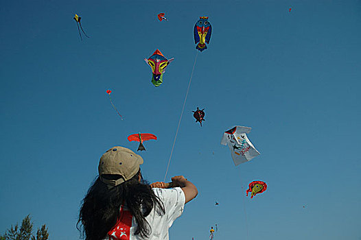 女孩,放风筝,节日,圣徒,岛屿,市场,孟加拉,二月,2008年