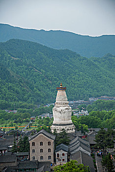 山西忻州市五台山广宗寺寺院远眺塔院寺院