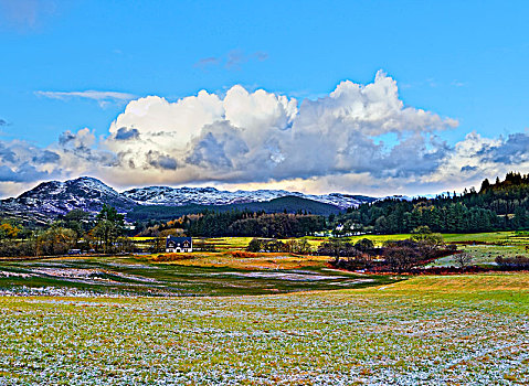 冬天,风景,农田,乡村,靠近,苏格兰高地