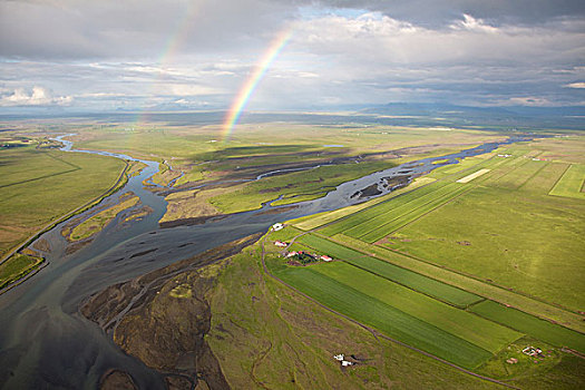冰岛,雷克雅未克,俯视,一对,彩虹,上方,河