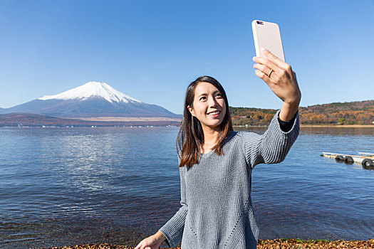 女人,富士山