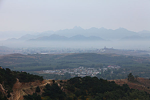 秦皇岛,兔耳山,天马山,抚宁,山区,丘陵,地貌,村庄,辽阔,俯瞰,乡村