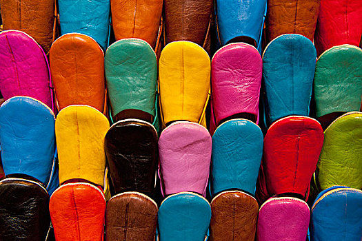 摩洛哥,彩色,选择,拖鞋,出售,露天市场,马拉喀什