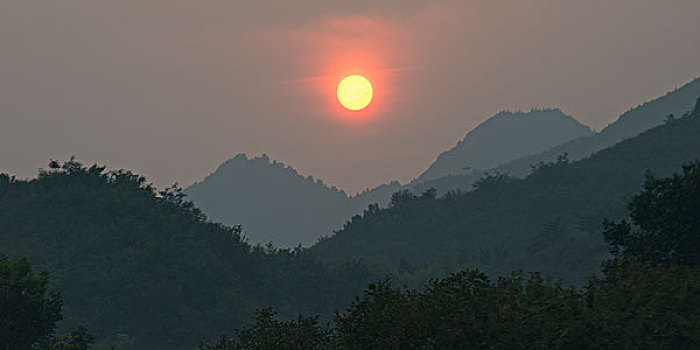 日出,上方,山脉,密云,北京,中国