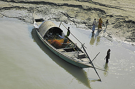 渔船,河,大,孙德尔本斯地区,区域,南,库尔纳市,靠近,湾,孟加拉,流动