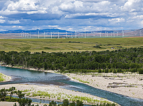 风景,河流,风轮机,背景,乡村风光,南方,艾伯塔省,加拿大