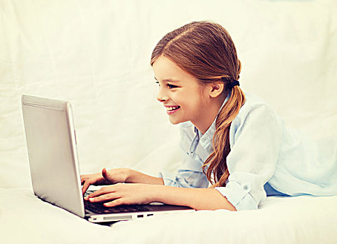 家,休闲,科技,互联网,概念,小,学生,女孩,笔记本电脑,在家