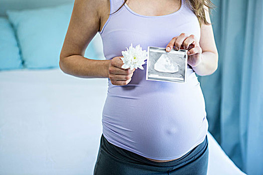 孕妇,拿着,超声波,正面,腹部