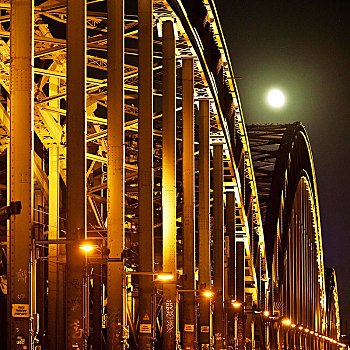 霍恩佐伦大桥,满月,科隆,莱茵兰,北莱茵威斯特伐利亚,德国,欧洲