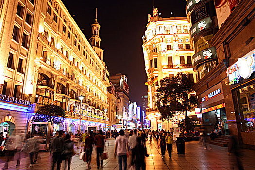 购物,街道,南京,夜晚,南京路,上海,亚洲