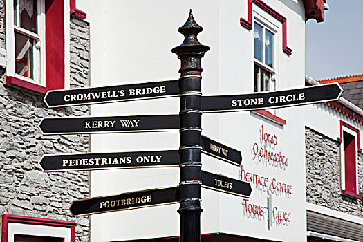 标志牌,标识,多样,目的地,城镇,凯瑞郡,爱尔兰