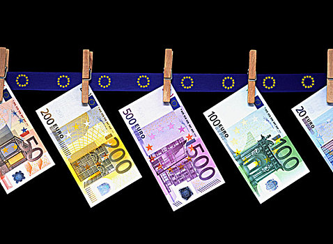 欧元,货币,衣服,夹子,欧洲,带,晾衣绳