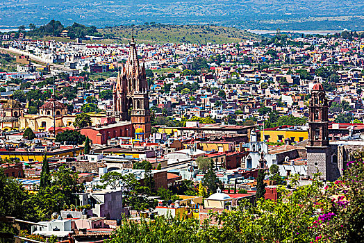 俯视,圣米格尔,著名,钟楼,教堂,旧金山,瓜纳华托州,墨西哥