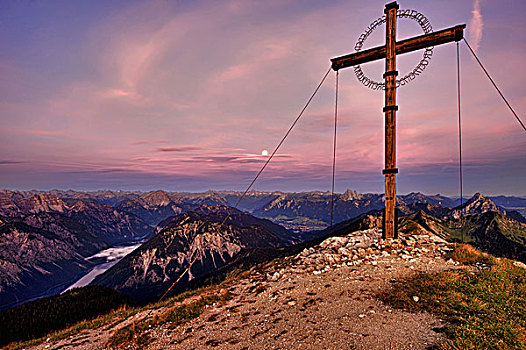 山脉全景,日出,提洛尔,奥地利,欧洲