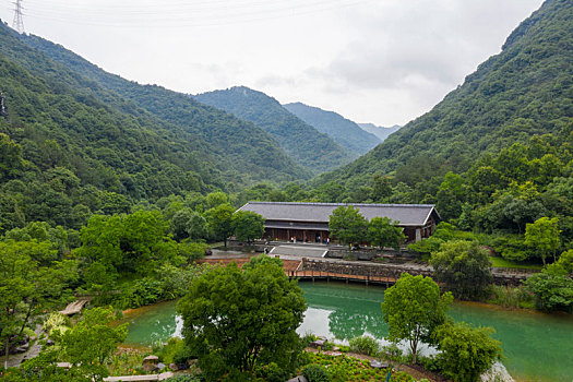 杭州富阳区黄公望隐居地纪念馆航拍