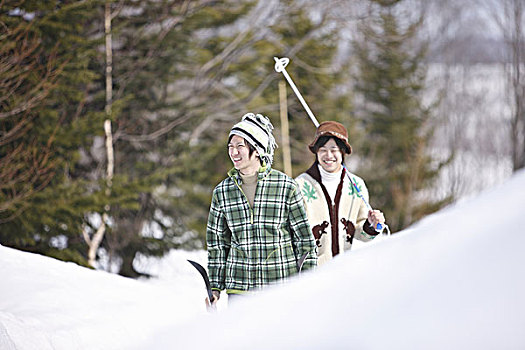 男人,走,雪地