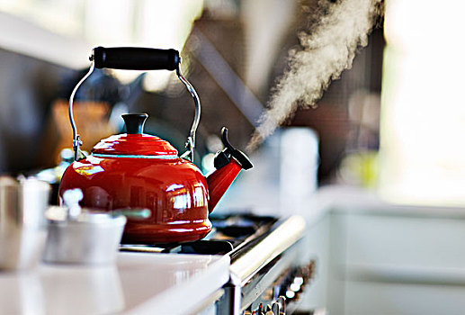红色,老式,壶,炊具,蒸汽