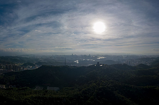 清晨时分的广东惠州高榜山景区航拍风光