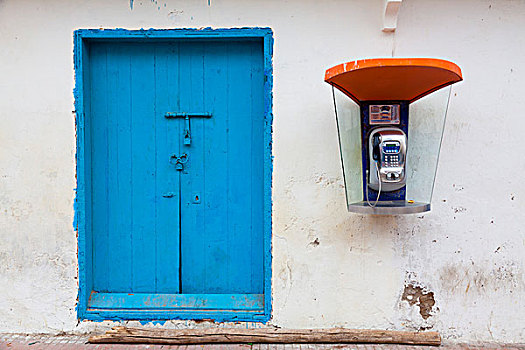 蓝色,门,公用电话,苏维拉,摩洛哥