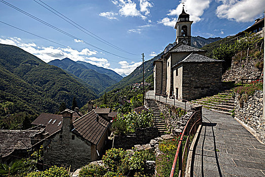 风景,山村,教堂,山谷,提契诺河,瑞士,欧洲