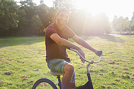 年轻,男人,头像,自行车,日光,公园