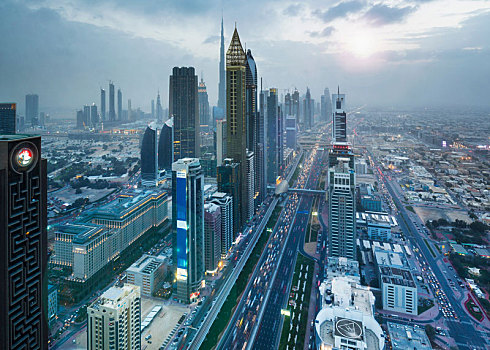 摩天大楼,道路,迪拜,阿联酋