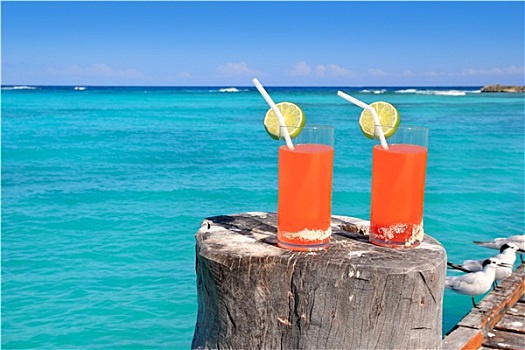 海滩,橙色,鸡尾酒,加勒比,蓝绿色海水