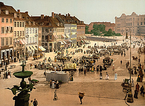 广场,哥本哈根,丹麦,人,市场,街景,历史