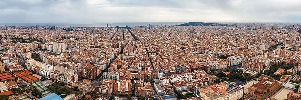 巴塞罗那,天际线,航拍,建筑,西班牙