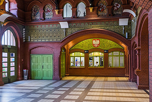 门廊,马尔堡,火车站,砖砌建筑,时期,波美拉尼亚,波兰,欧洲